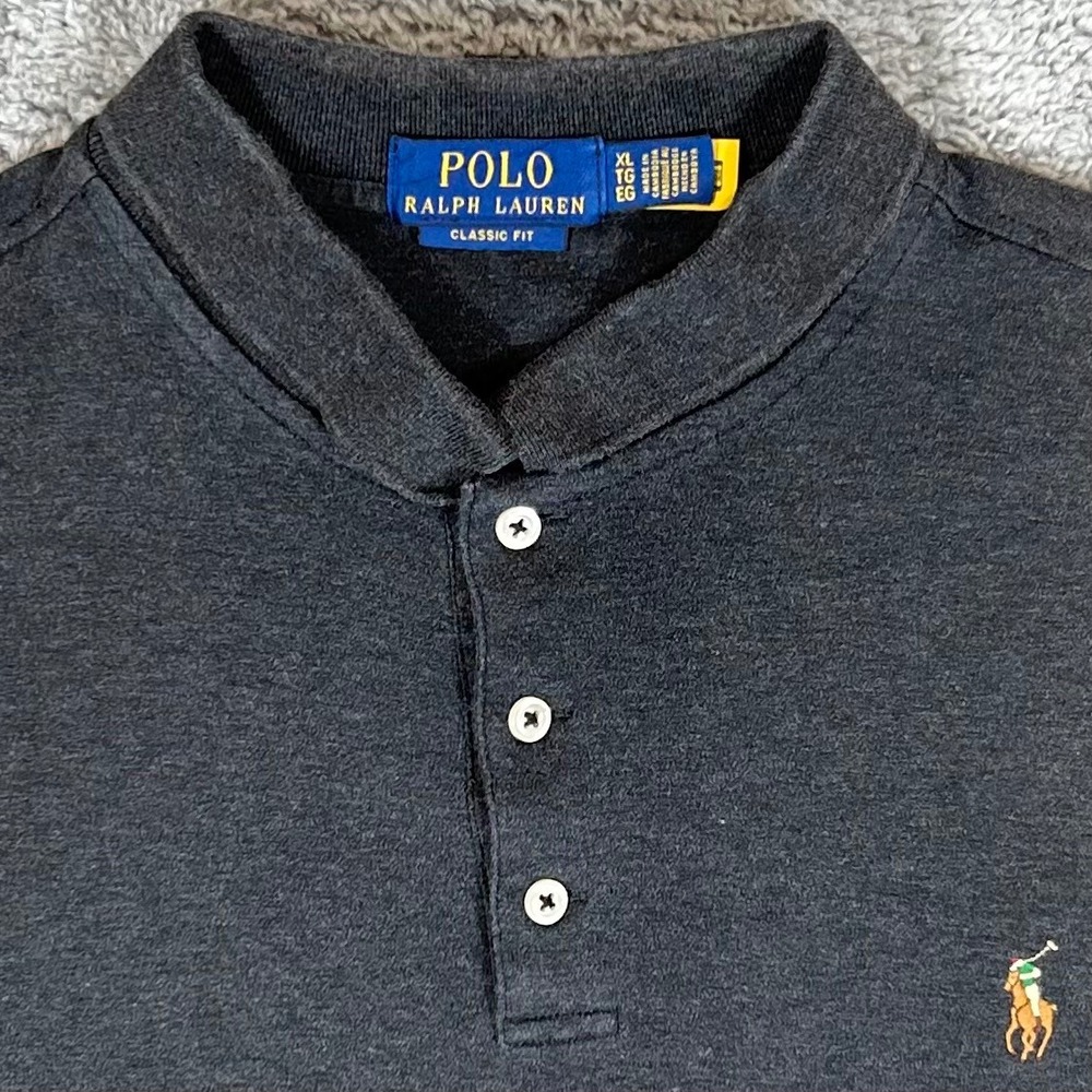 Polo Ralph Lauren Mens XL Classic Fit Banded Collar Polo Shirt Gray Cotton